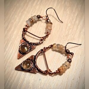 Iron Age-inspired Natural Citrine In Antique Copper Artisan Handwired Earrings